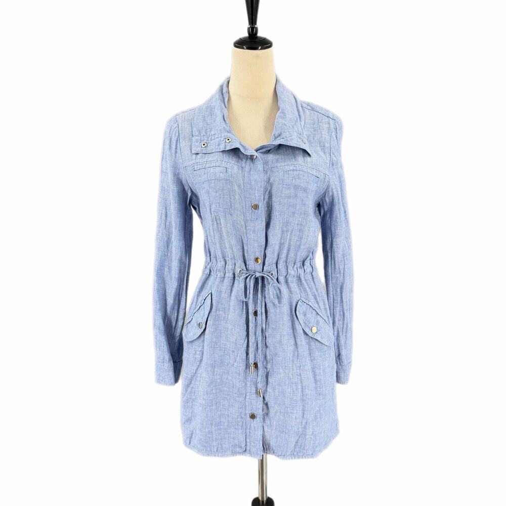Chico’s Sz 0 Blue Breathable Linen Lightweight Beachy Nautical Utility Dress